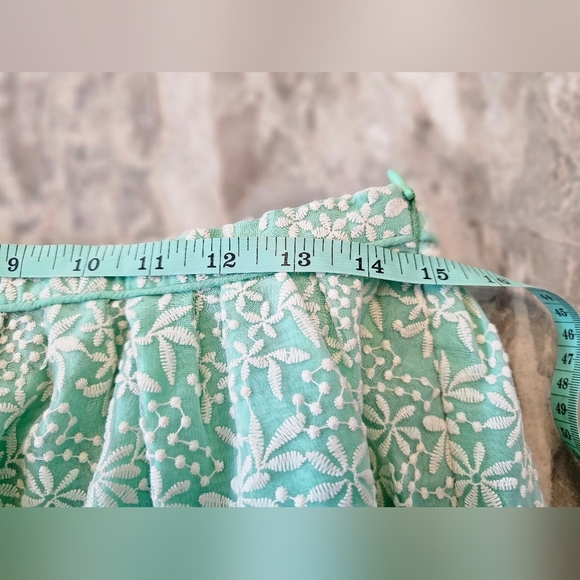 Zara Basic Mint Green Embroidered Floral Skirt Size M Scalloped Hem - Picture 6 of 7